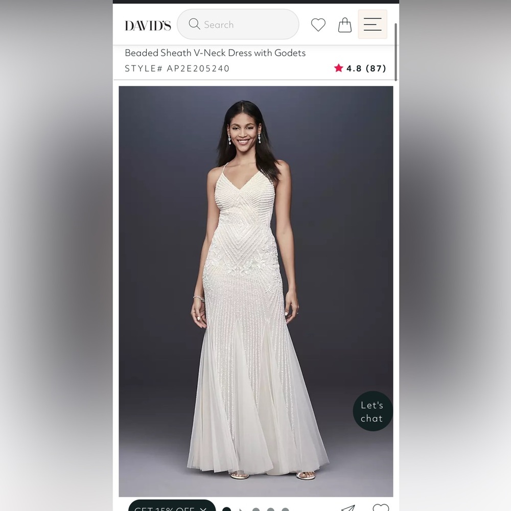 David’s Bridal Beaded Sheath V-Neck Dress with Godets size 12